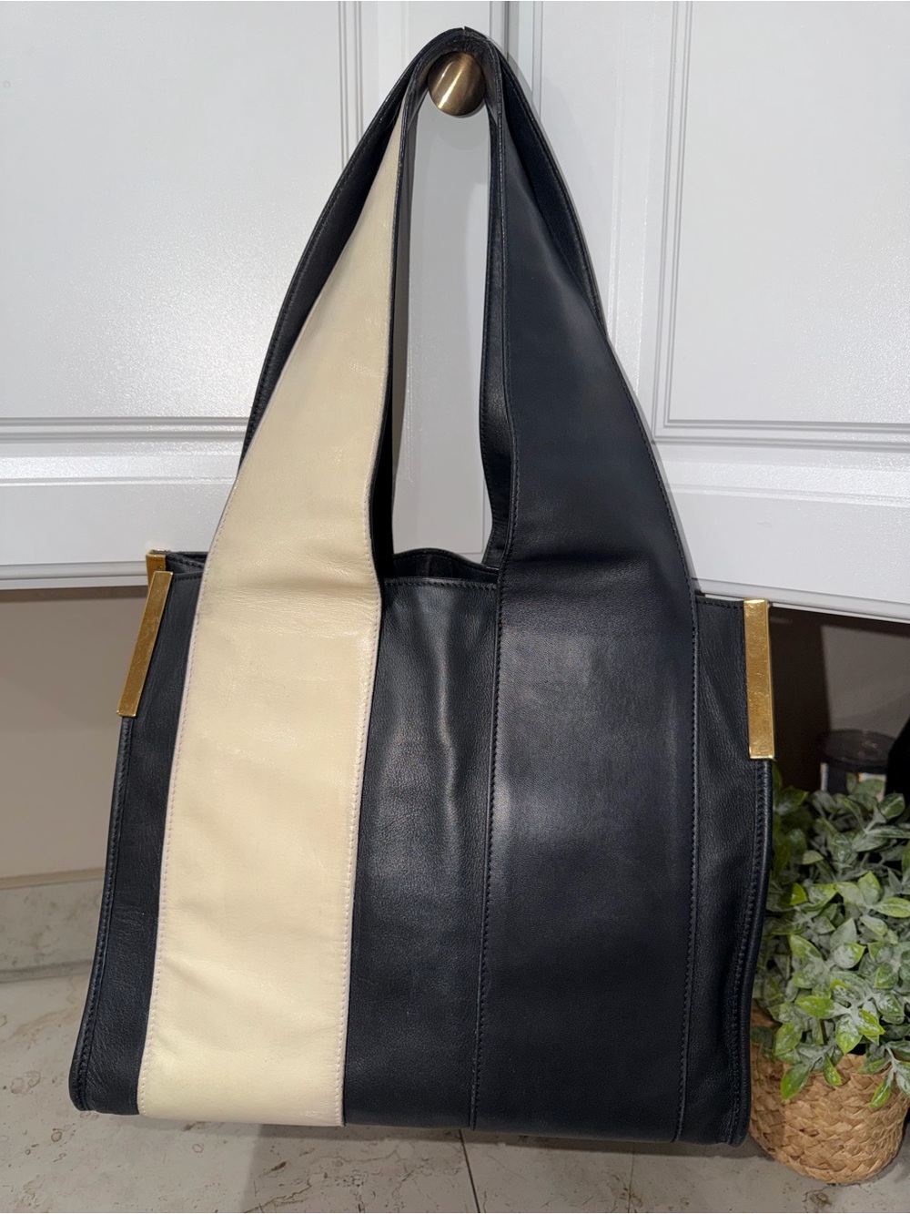 CHLOE Color Block Black and Cream Leather Tote - Picture 15 of 15